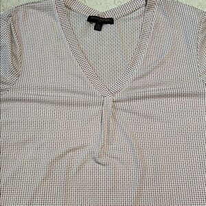 Banana Republic Pleated Long Sleeve Blouse White and Red